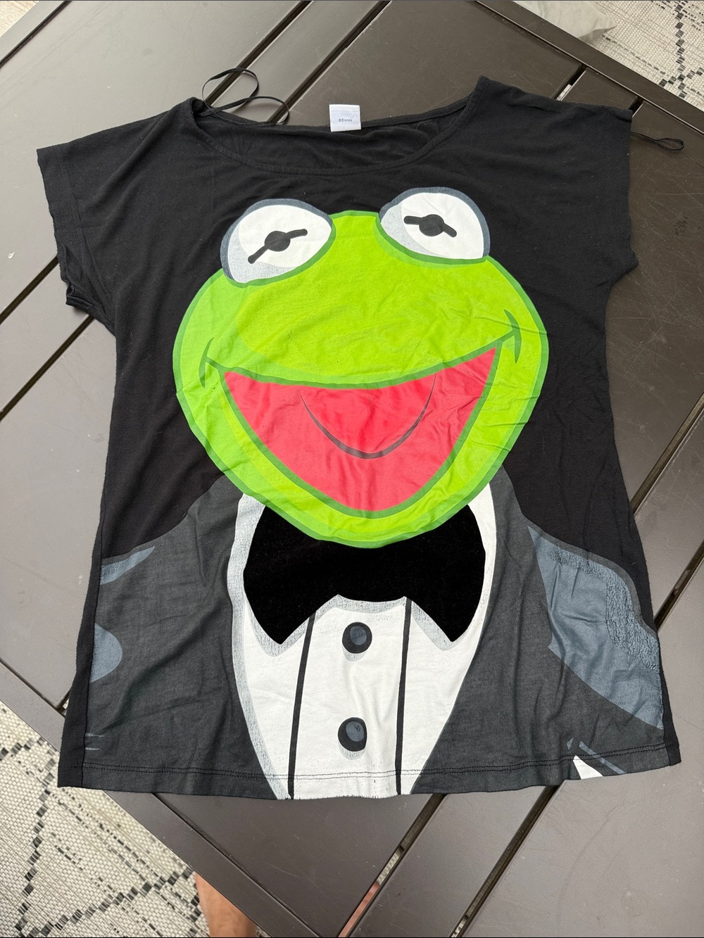 Disney Kermit the Frog Black Ladies Tee - Black& Green Graphic SZ Lg EUC